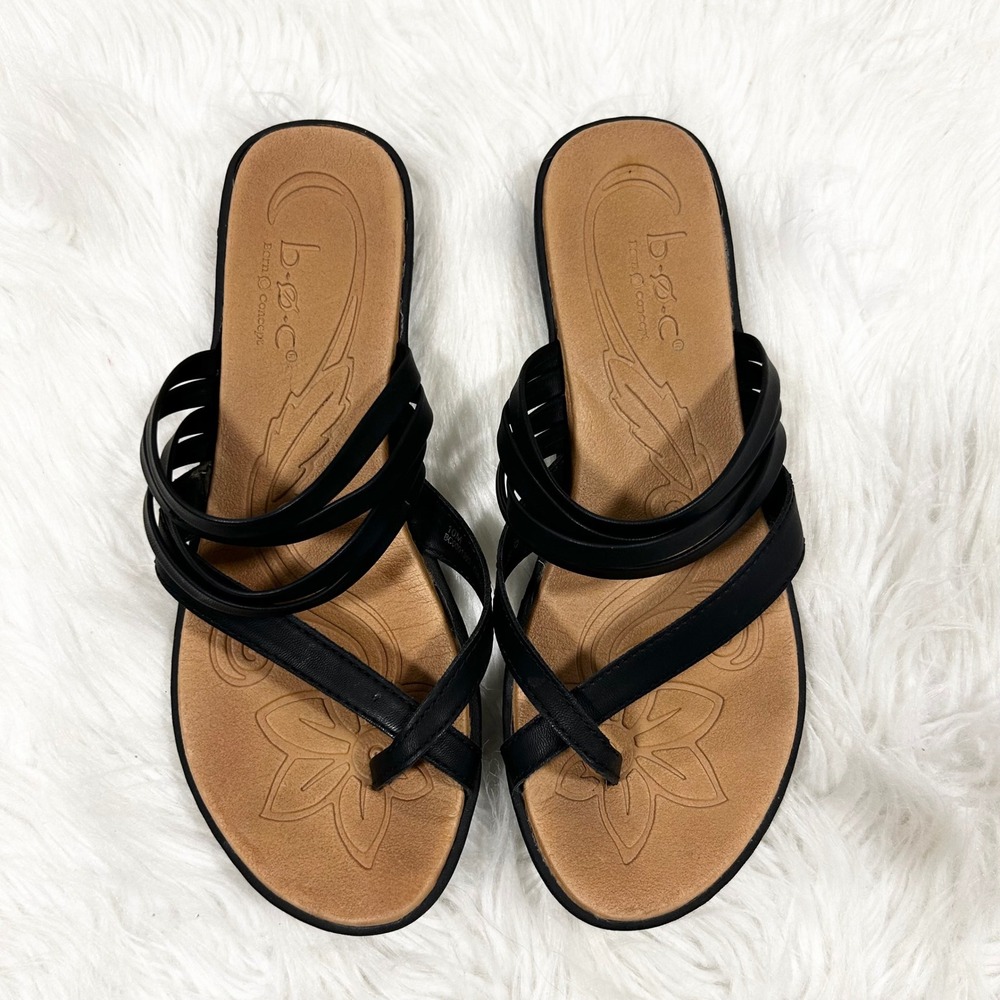 Boc‎ Born Concept Black Leather Strappy Thong Sandals Women's Size 10M